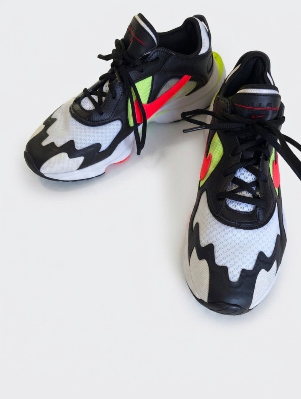 Nike Women's Sneakers in White, Black & Neon Green with Pink Swoosh